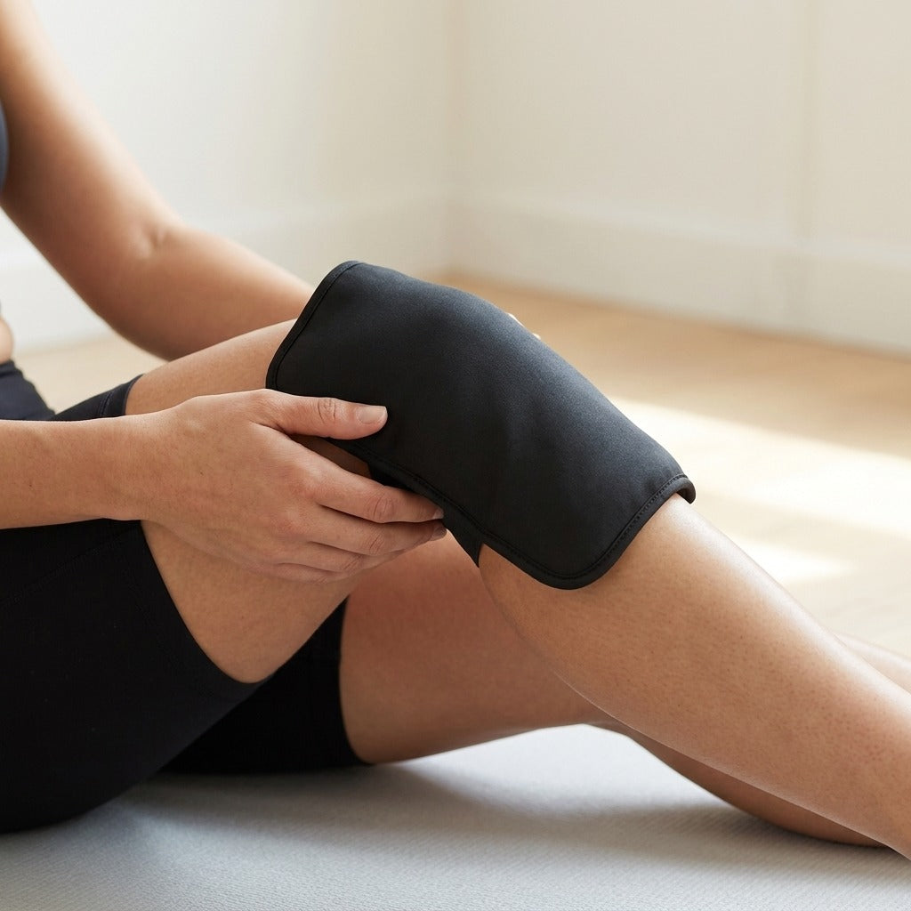 Cold gel pack held on the knee after training