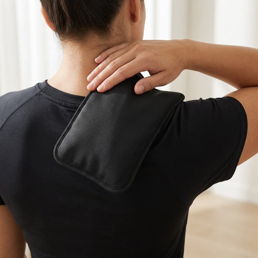 Warm gel pack on the neck and shoulder